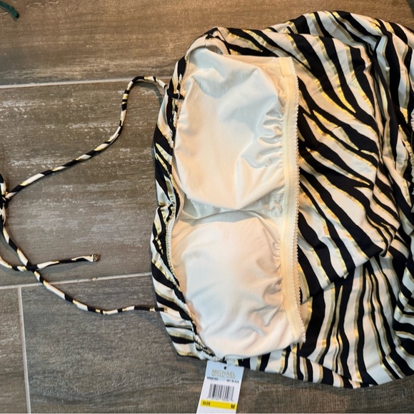 Michael Kors Zebra Print Bikini Top - Black, White, Gold - Picture 5 of 9
